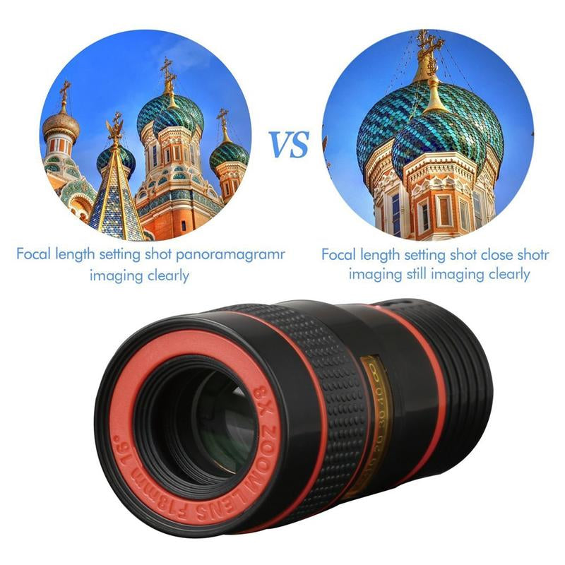 Cellphone Telescope 8 Times High Definition Monocular Telescope Mini Portable Focusing Telescope with Clip Cover Cleaning Cloth for Bird Watching Hunting Camping Hiking