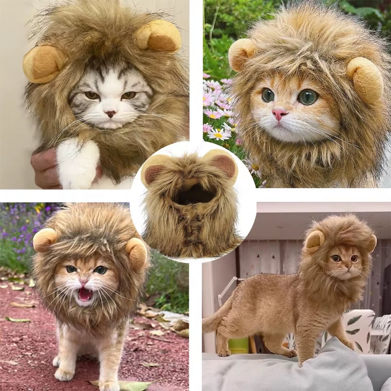 Cat Lion Head Pet Hair Decoration Cute and Funny Lion Ear Wig Hat Halloween Costume Fancy Hat Pet Headwear Hat Decorative Produc